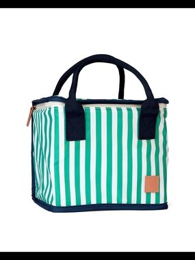 Striped Green & White Lunchbox/Cooler with Navy Trim